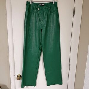 NWOT‎ Fashion Nova Kelly green faux leather pleather wide peg pants